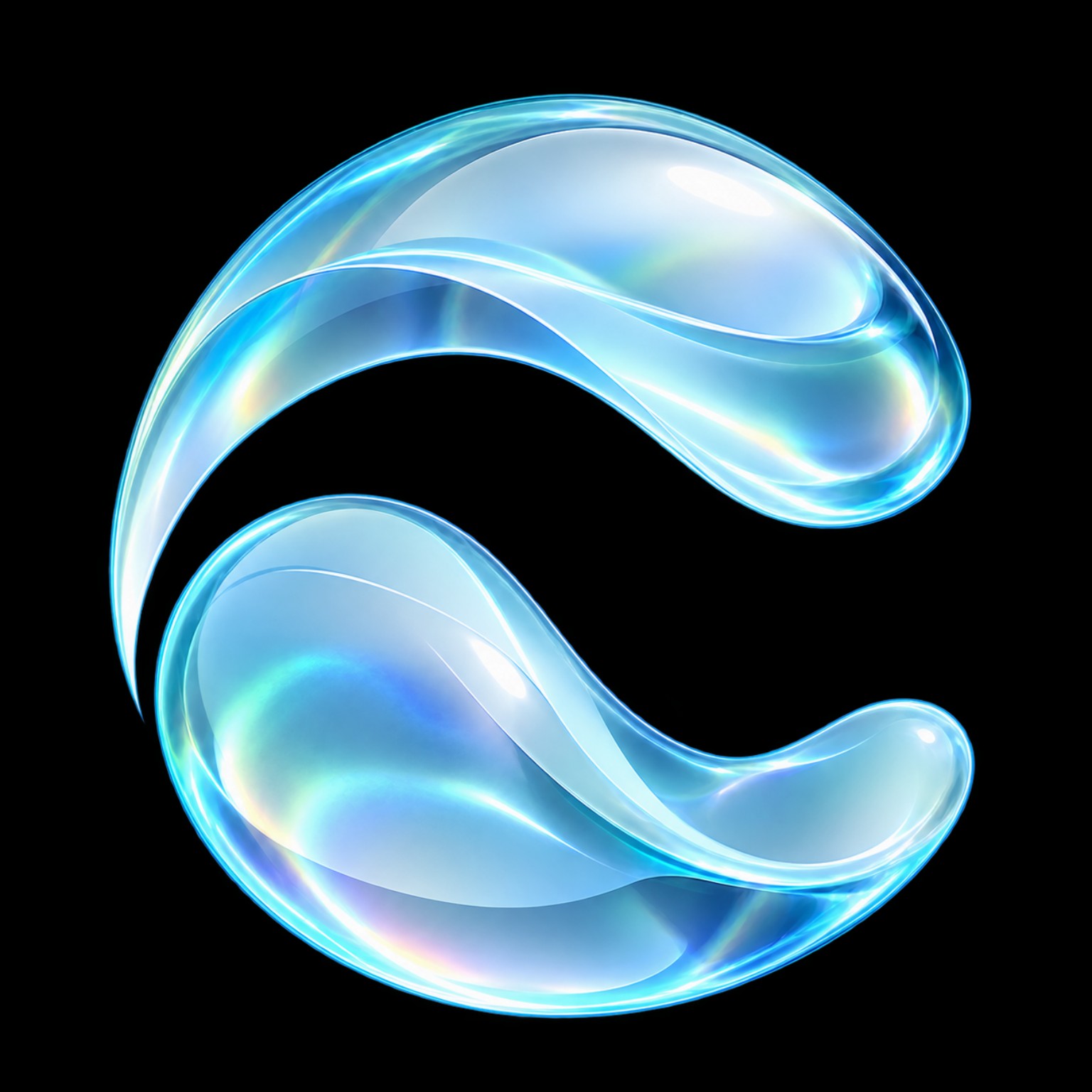 Clear's luminous liquid-glass C symbol